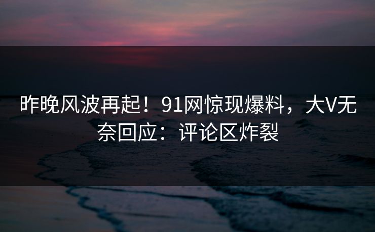 昨晚风波再起！91网惊现爆料，大V无奈回应：评论区炸裂
